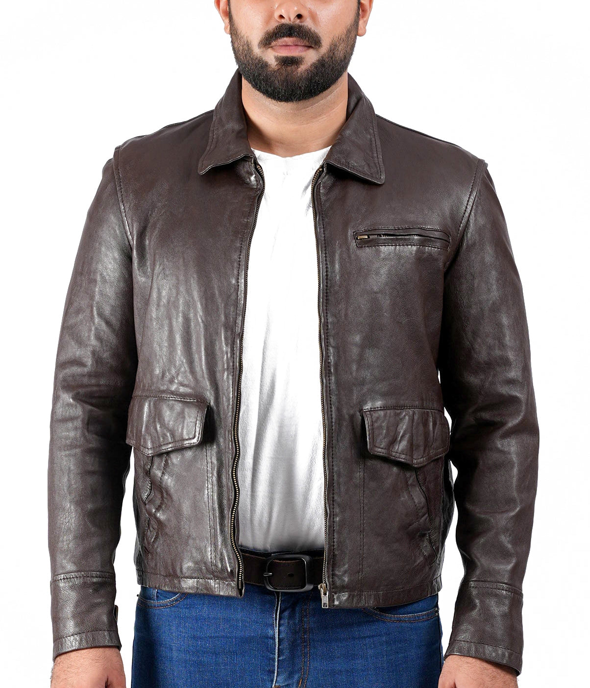 Vintage Brown Real Leather Jacket | Majestic Leather — side profile | Majestic Leather UK