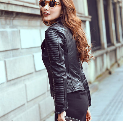Women's - BTS Black Biker Real Leather Slim Fit Biker Jacket Majestic Leather