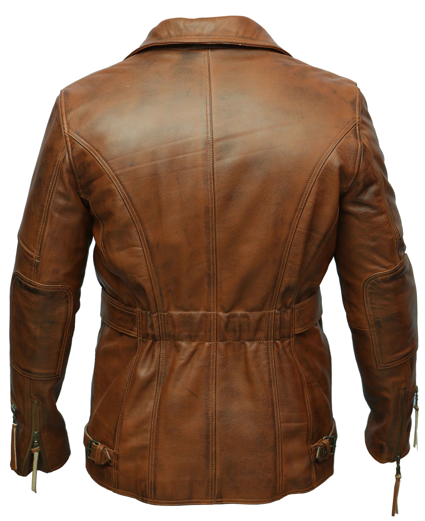 Real Leather Brown Jacket 3/4 Lenght Coat | Majestic Leather — collar detail | Majestic Leather UK