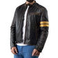 Yellow straps Distress Black Real Leather Jacket | Majestic Leather — front view | Majestic Leather UK
