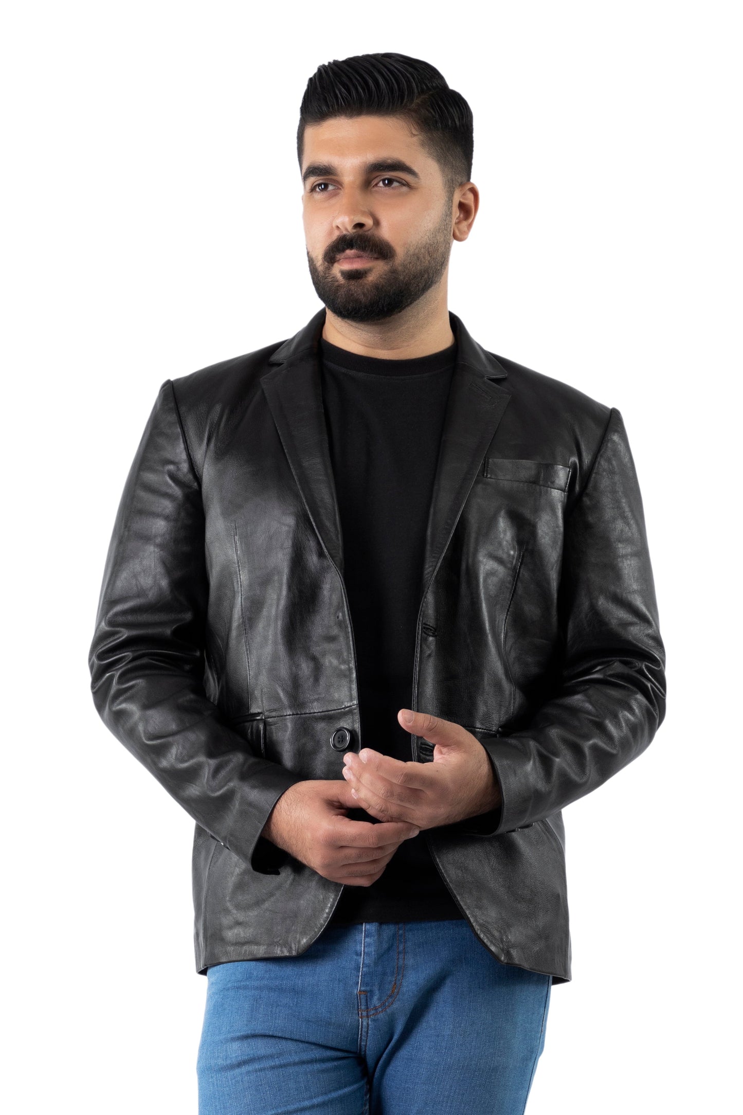 BLAZER TWO BUTTON COAT REAL LEATHER | Majestic Leather — back view | Majestic Leather UK