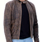 NEW MENS DISTRESSED CAFE RACER BROWN LEATHER JACKET