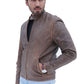 NEW MENS DISTRESSED CAFE RACER BROWN LEATHER JACKET