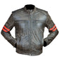 Men's Cafe Racer Distress Faded Black Cowhide Red banded Arms Leather Jacket | Majestic Leather Majestic Leather