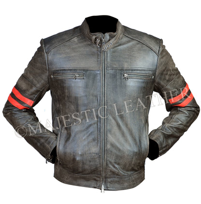 Men's Cafe Racer Distressed Faded Black Cowhide — back view | Majestic Leather UK