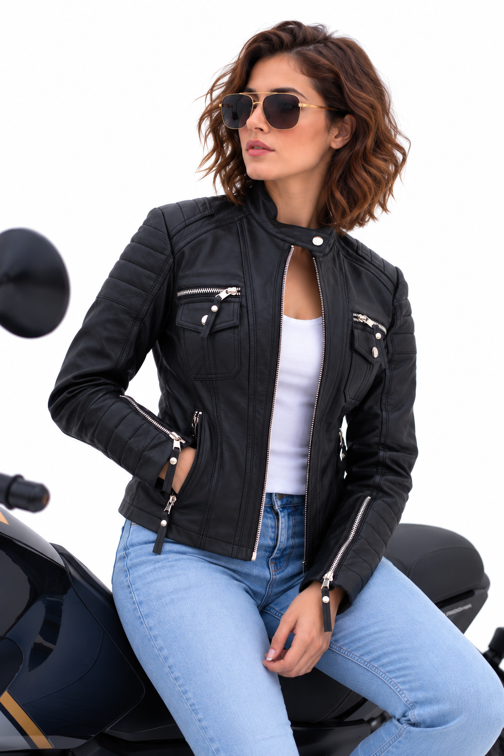 Women's New Real Leather Classic Biker Leather | Majestic Leather Majestic Leather
