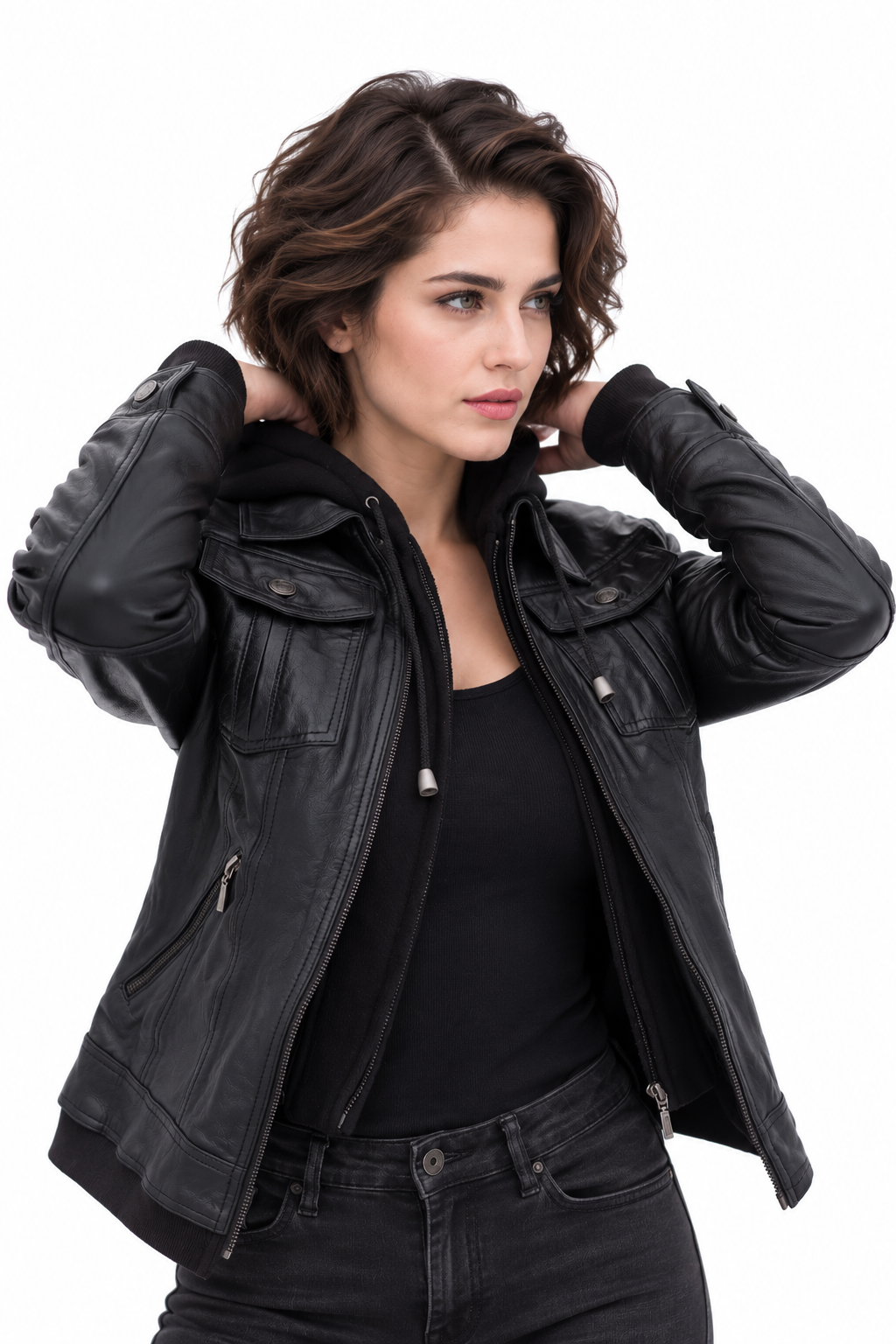 Women's New Real Leather Hooded Biker Jacket | Majestic Leather Majestic Leather