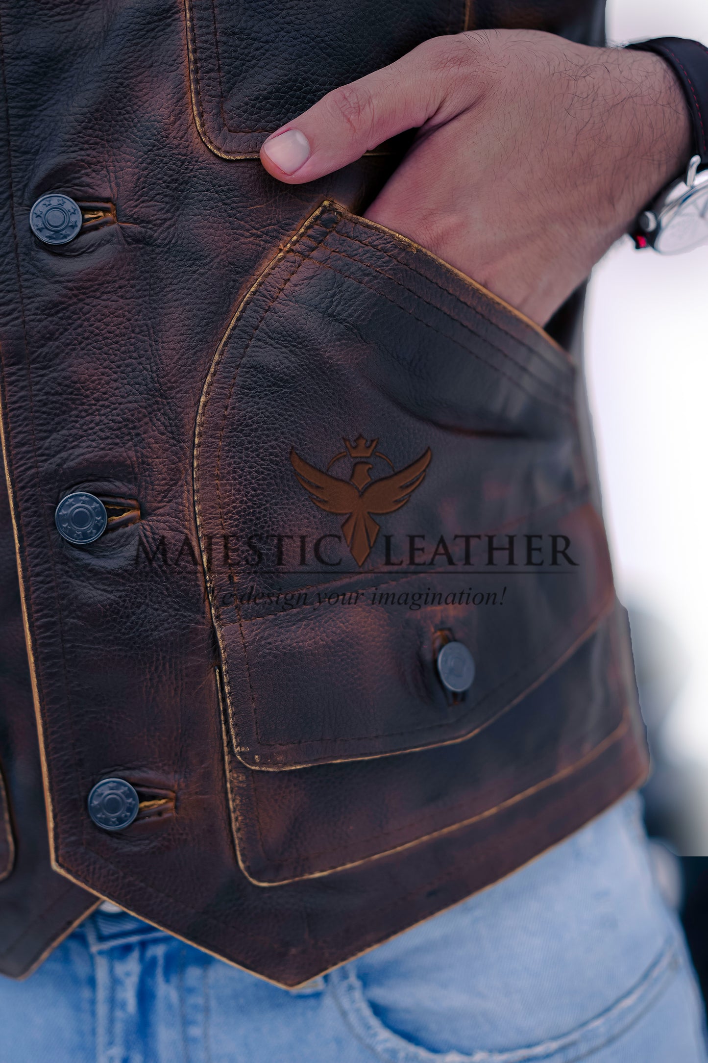 New Men's Biker Vintage Tan Brown Real Leather Motorcycle Vest