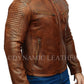 Men's Cross Pocket Zipped Wrinkled Shoulders Racer Brown Leather Jacket | Majestic Leather Majestic Leather