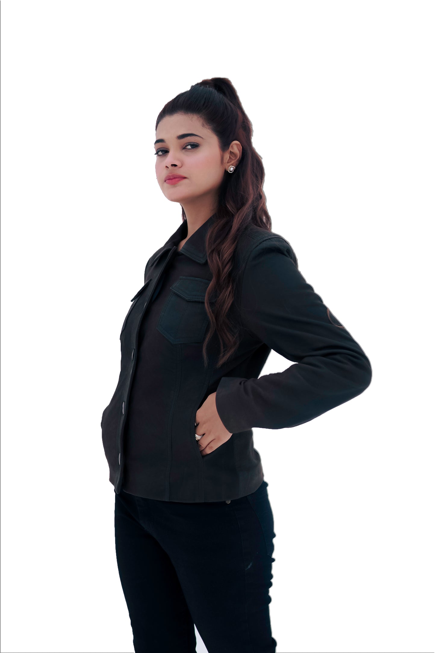 Women's New Real Black Soft Nubuck Suede Classic Shirt | Majestic Leather Majestic Leather