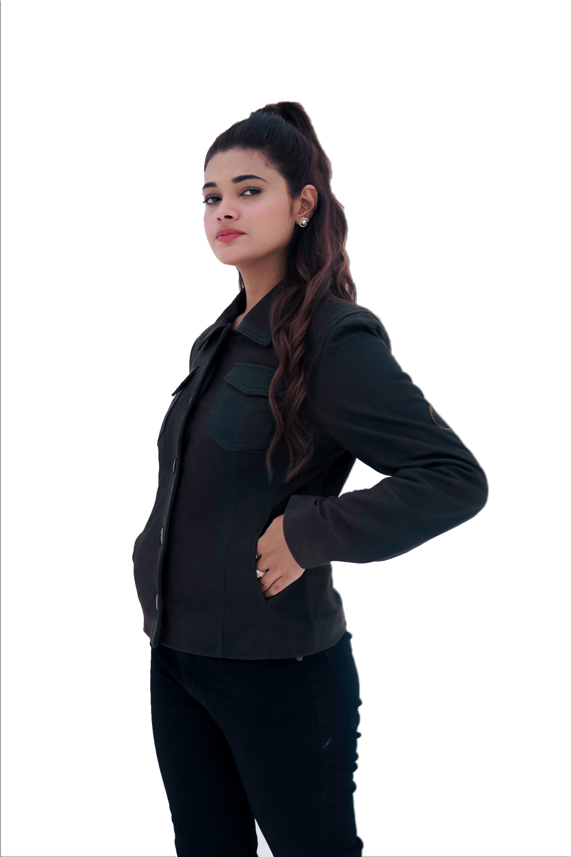 Women's New Real Black Soft Nubuck Suede Classic Shirt | Majestic Leather Majestic Leather