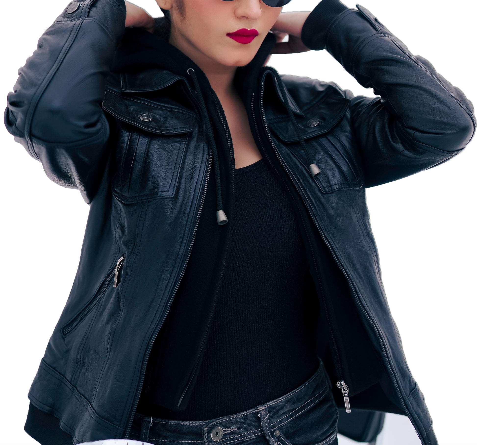 Women's New REAL TERMINATOR STYLE LEATHER HOODED VINTAGE SOFT LAMBSKIN JACKET Majestic Leather
