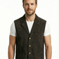 Men's French Lapel Real Suede Leather Vest | Majestic Leather — sleeve detail | Majestic Leather UK