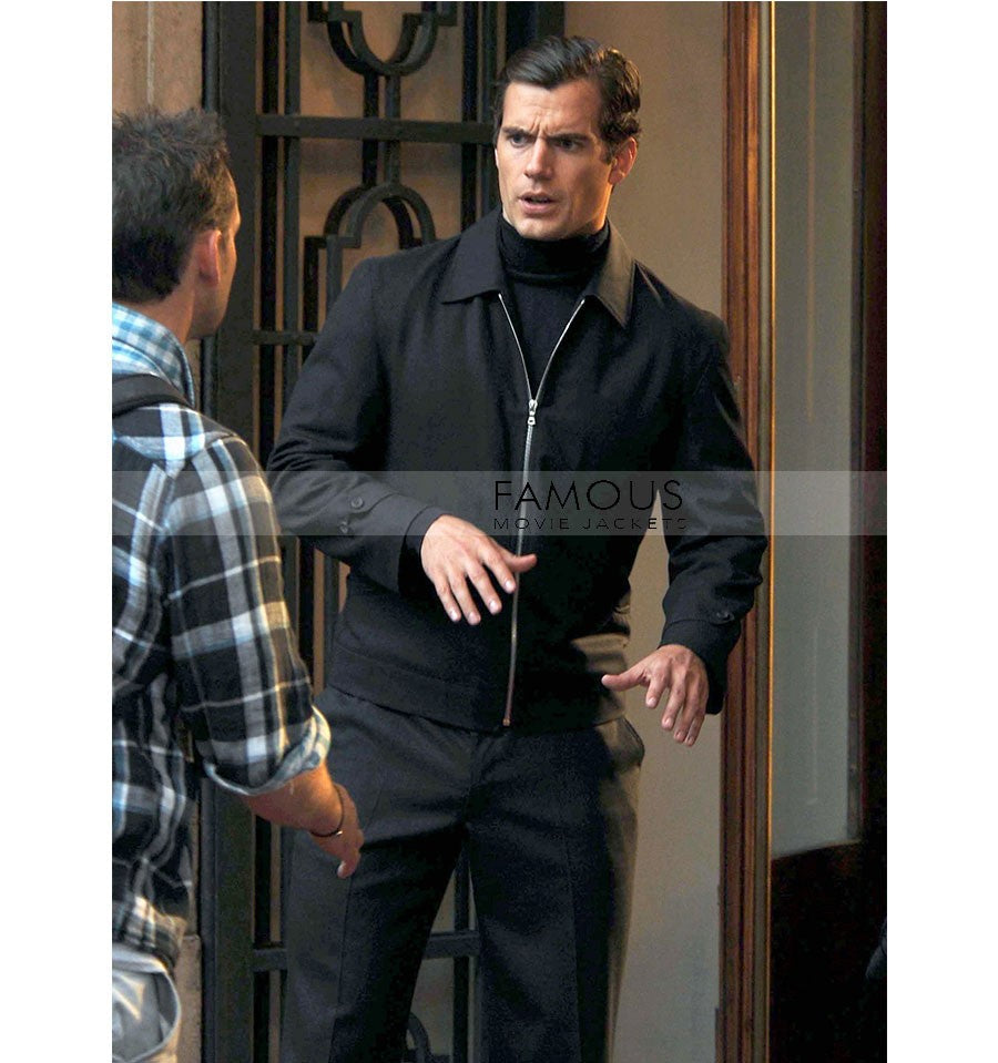 Henry Cavill Black Leather Jacket | Majestic Leather — back view | Majestic Leather UK
