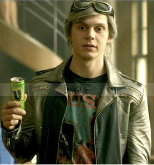 Evan Peters Quicksilver Men's Black Cowhide Biker — front view | Majestic Leather UK