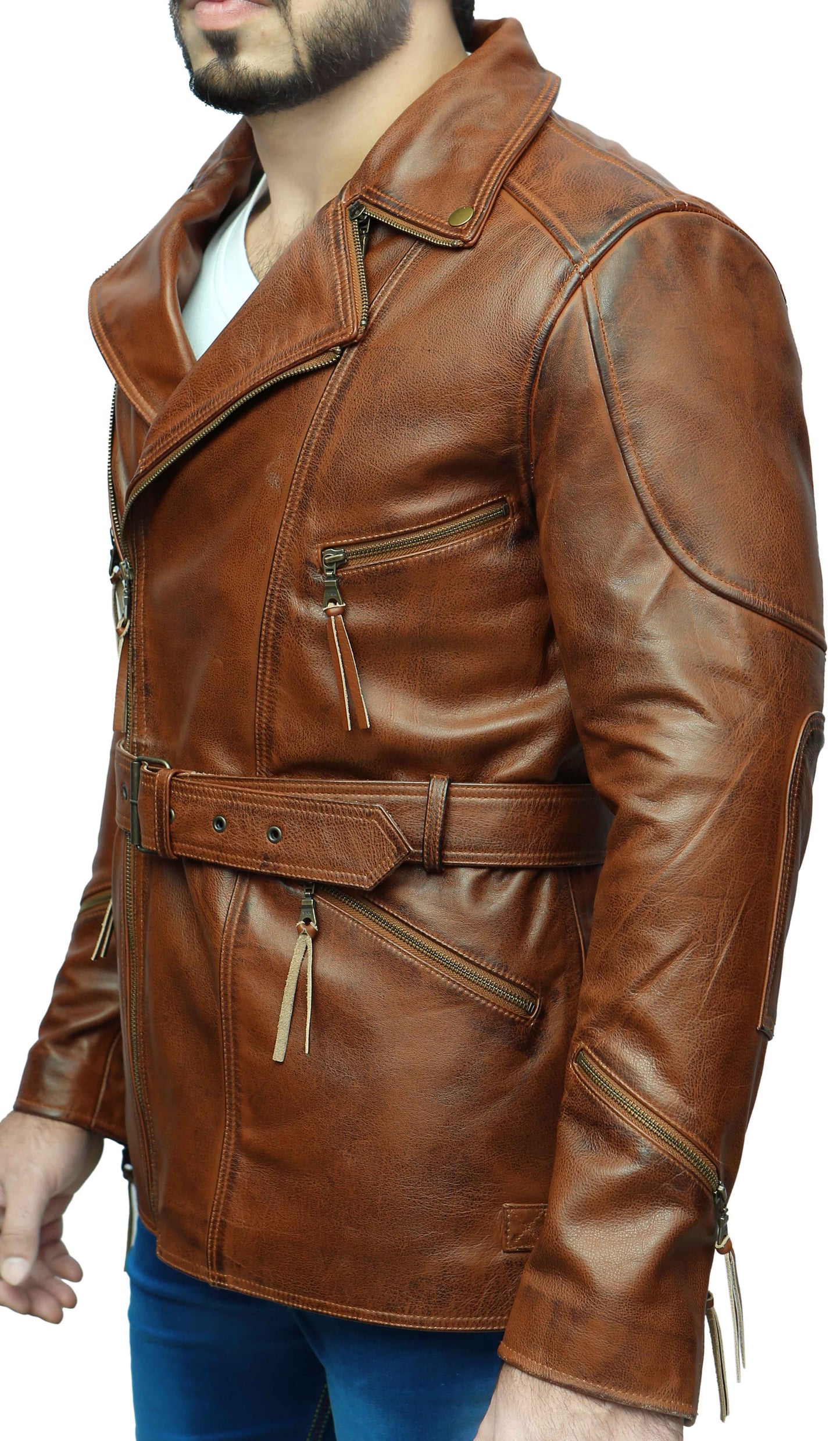 Real Leather Brown Jacket 3/4 Lenght Coat | Majestic Leather — back view | Majestic Leather UK