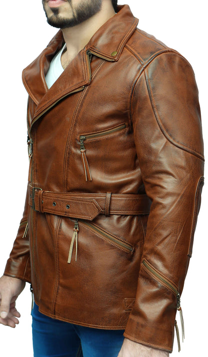 Real Leather Brown Jacket 3/4 Lenght Coat | Majestic Leather — back view | Majestic Leather UK