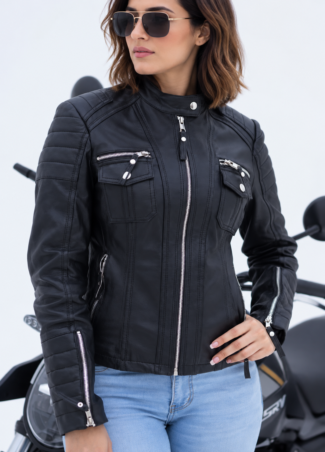 Women's New Real Leather Classic Biker Leather | Majestic Leather Majestic Leather