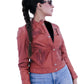 WOMEN REAL LEATHER TAN BROWN BIKER LAMBSKIN JACKET