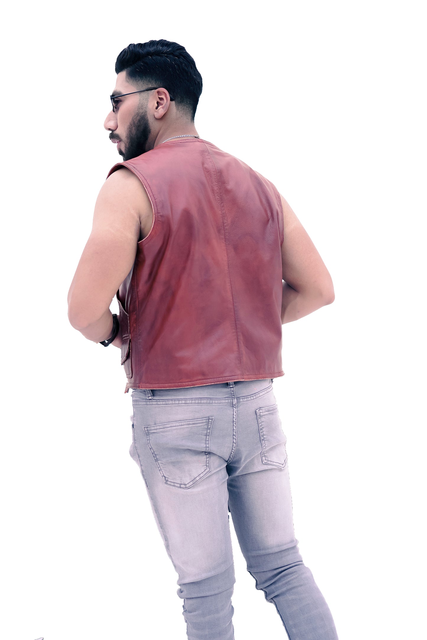 New Men's Biker Vintage Tan Brown Real Leather Motorcycle Button-Down Vest