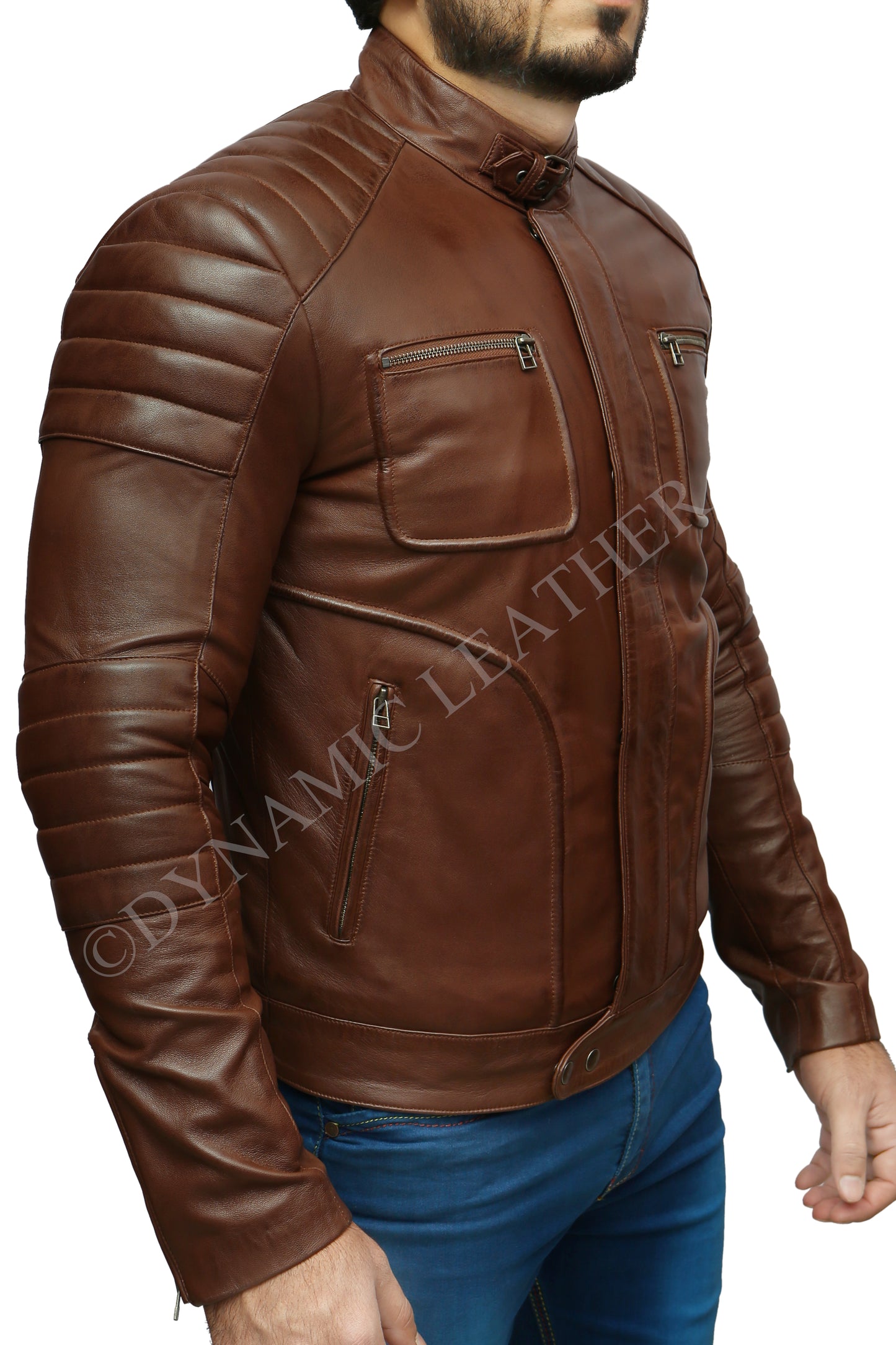 Men's Distressed Cafe Racer Brown Leather Jacket | Majestic Leather Majestic Leather