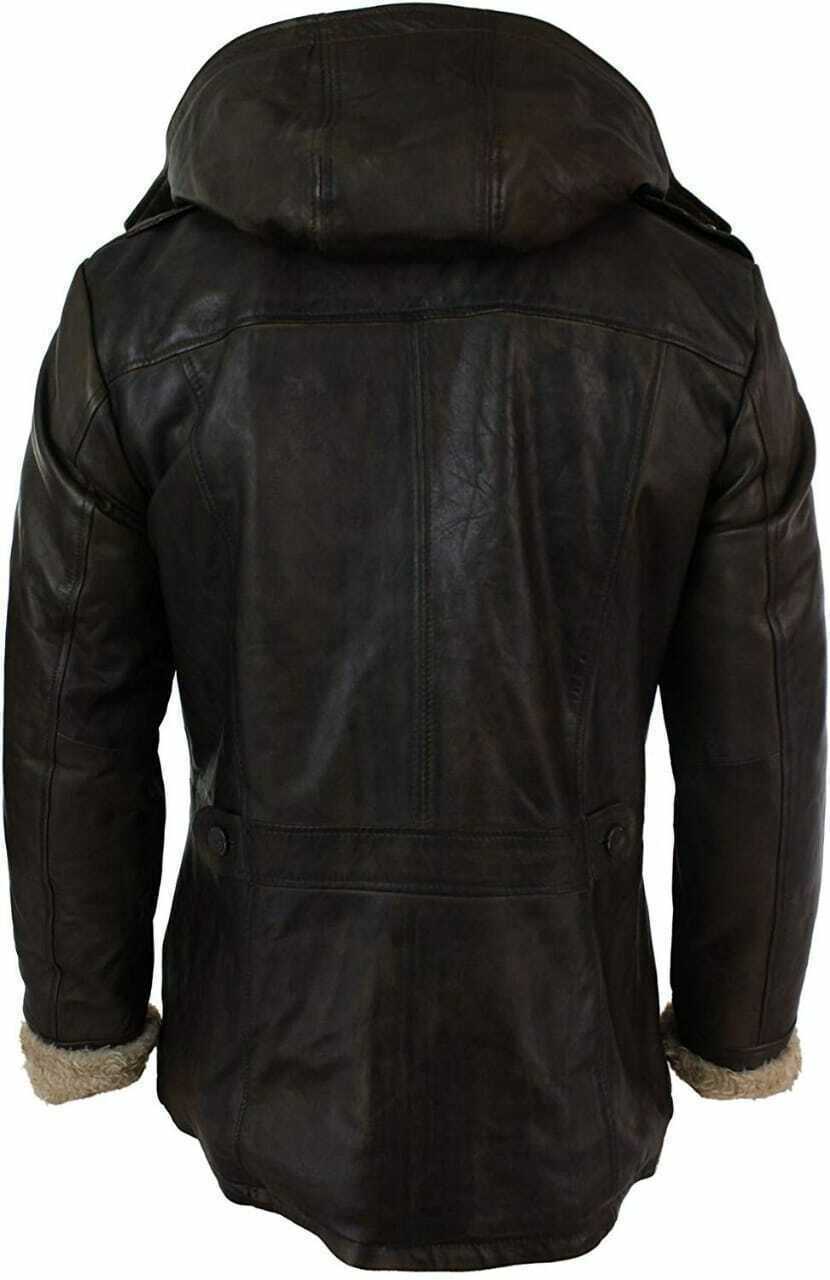 Men's Brown 3/4 Tan Hooded Safari Fur Winter Long Real Leather Jacket | Majestic Leather Majestic Leather