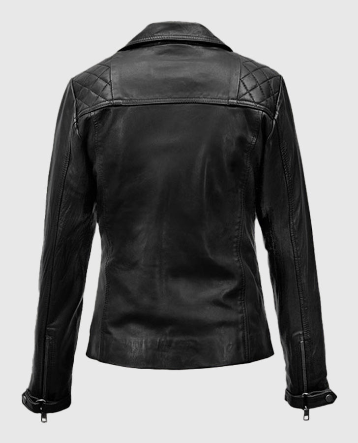 Chloe Decker Black Leather Jacket – Women’s | Majestic Leather — side profile | Majestic Leather UK