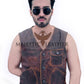New Men's Biker Vintage Tan Brown Real Leather Motorcycle Vest