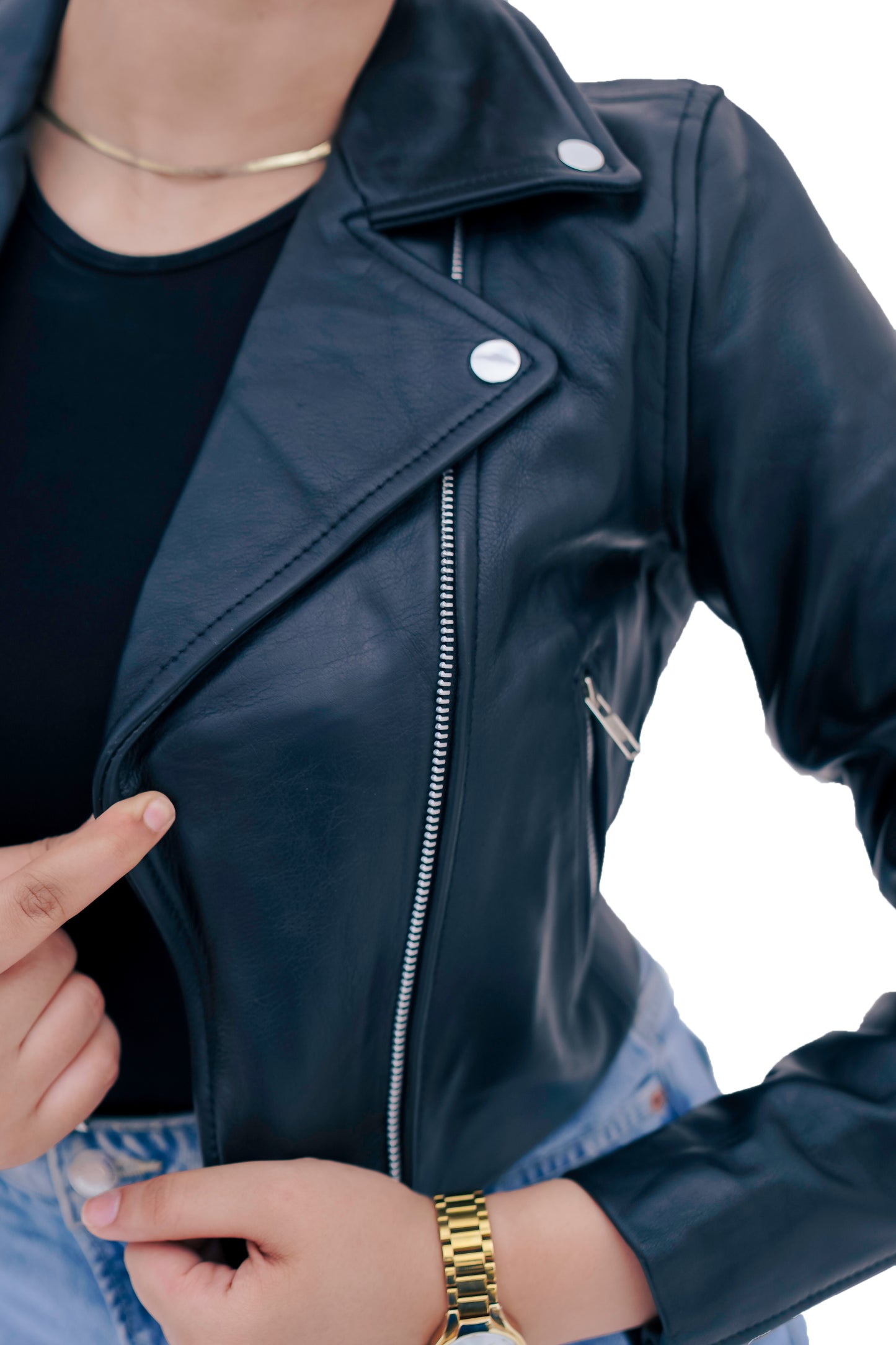 Women's New Real Lambskin Black Biker Short Length Leather Jacket | Majestic Leather Majestic Leather