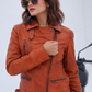 Women's New Real Lambskin Brown Brando Biker | Majestic Leather Majestic Leather