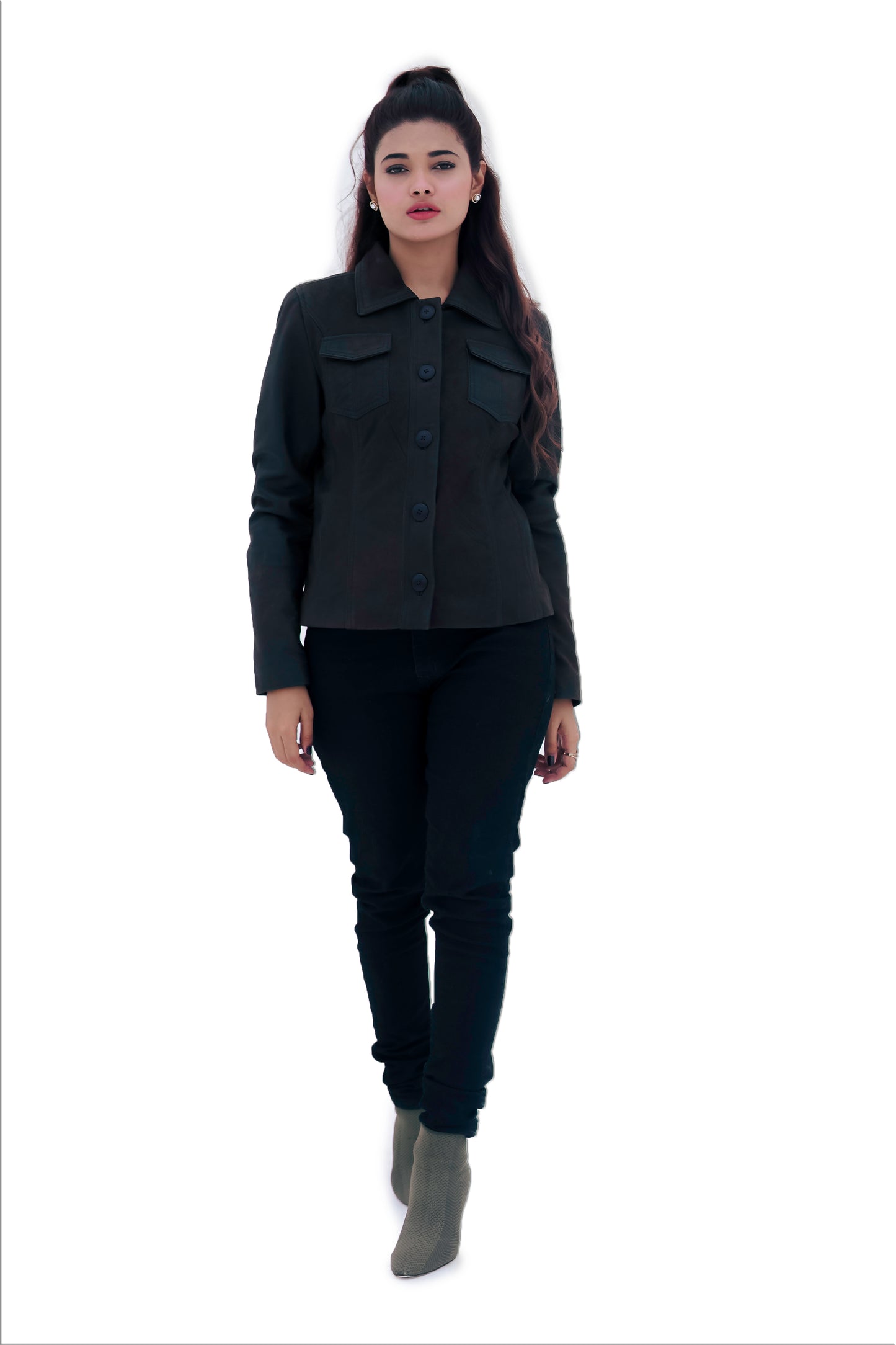 Women's New Real Black Soft Nubuck Suede Classic Shirt | Majestic Leather Majestic Leather