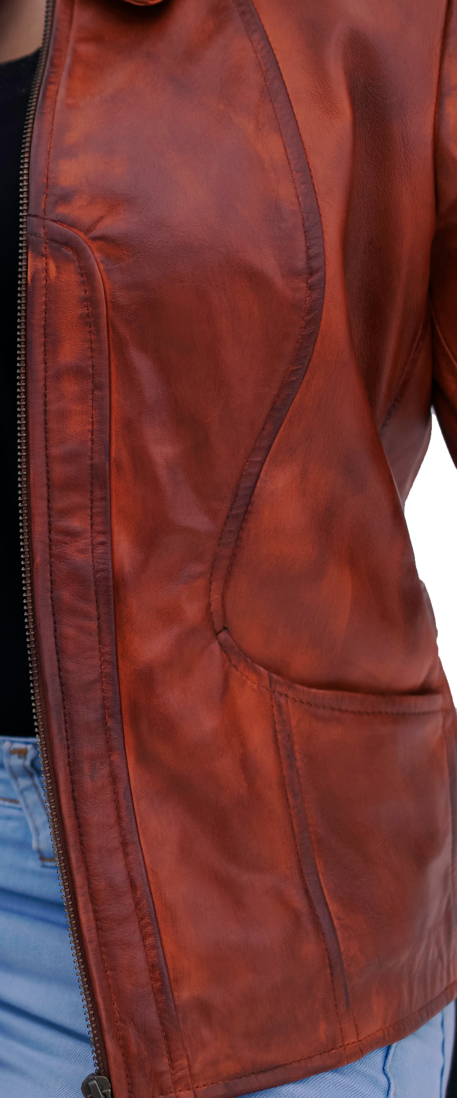 Women's New Real Lambskin Rust Brown Biker Leather Coat Majestic Leather
