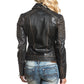 Women's - Destiny Distressed Black Biker Real Leather Slim Fit Biker Jacket Majestic Leather