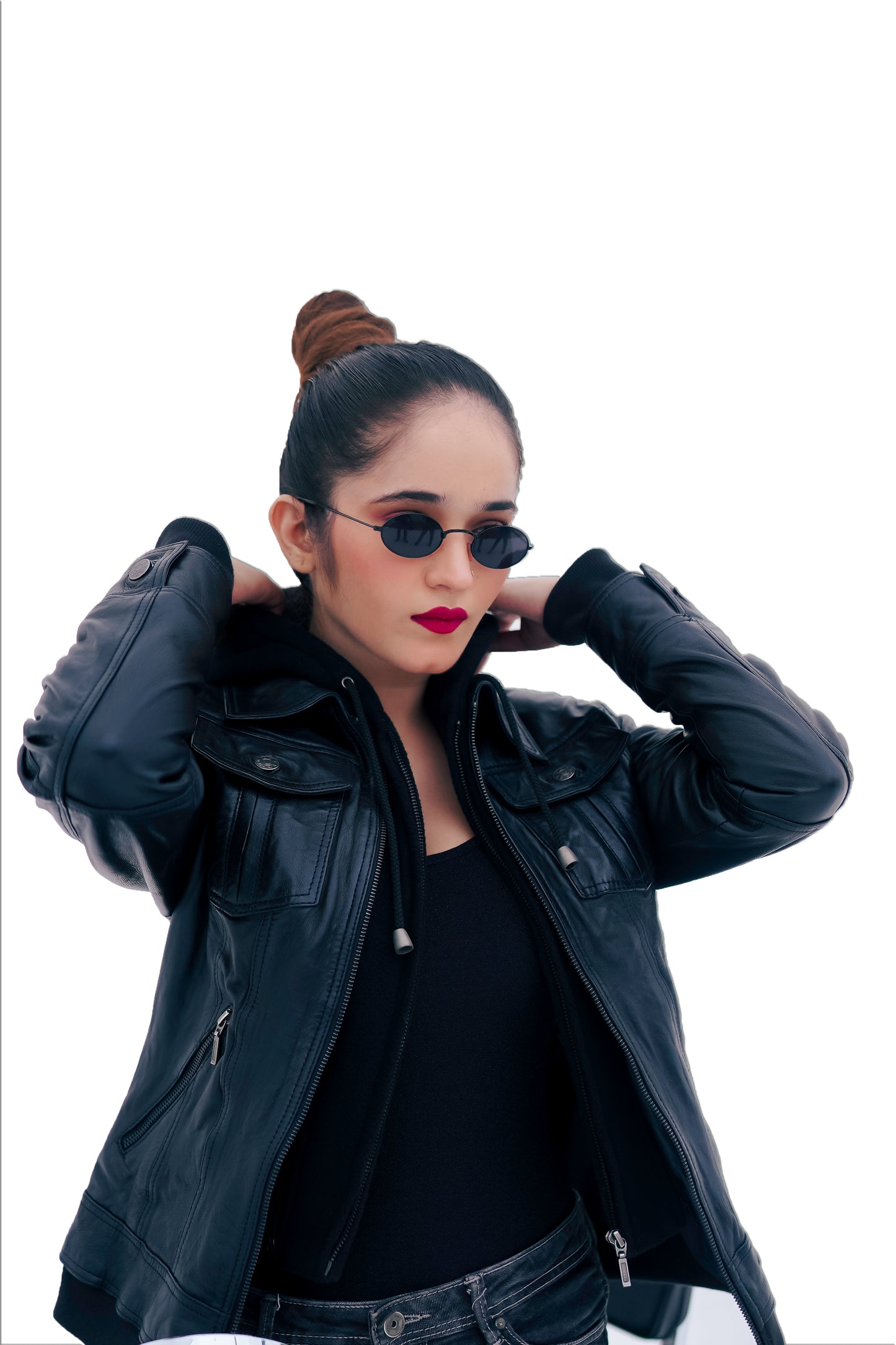 Women's New REAL TERMINATOR STYLE LEATHER HOODED VINTAGE SOFT LAMBSKIN JACKET Majestic Leather