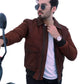 NEW AVIATOR BOMBER PILOT REDDISH BROWN NUBUCK LEATHER JACKET