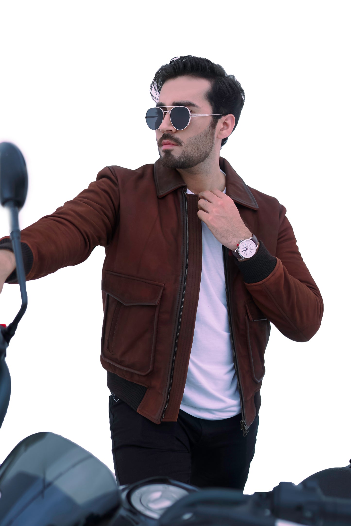 NEW AVIATOR BOMBER PILOT REDDISH BROWN NUBUCK LEATHER JACKET