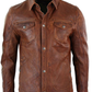 Majestic Leather - Mens Hot Genuine Real Leather Casual Tan Brown Shirt Majestic Leather