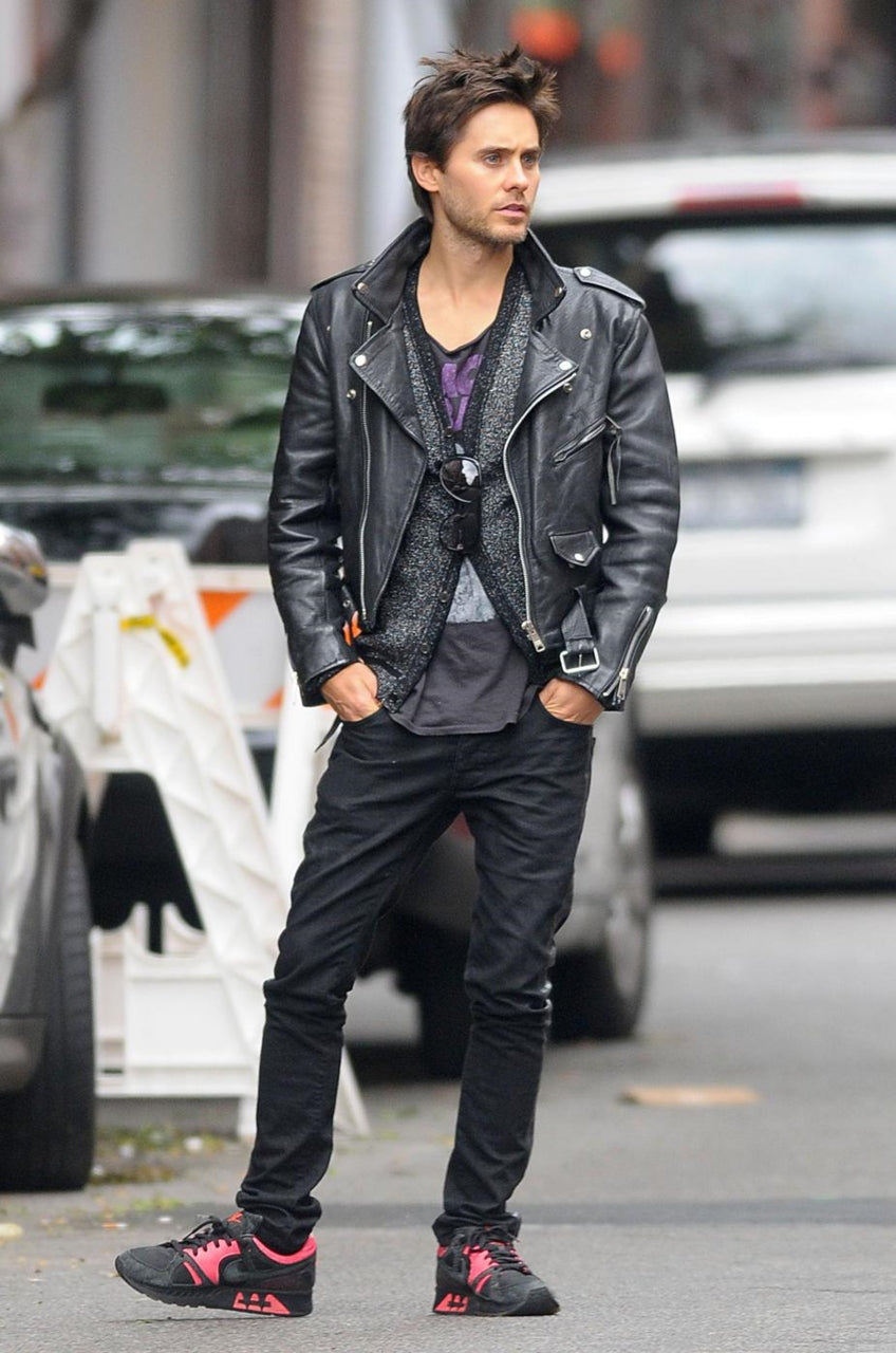 Majestic Leather - Mens New Biker Jared Leto Black Biker Leather Jacket