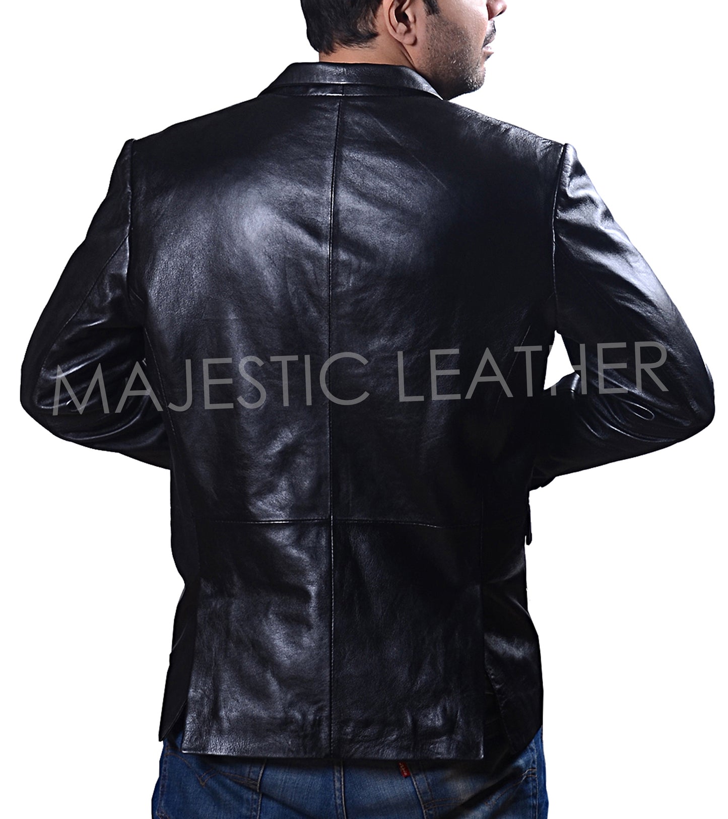 Men's Genuine Lambskin Real Leather Two Button Formal Semi Casual Slim Fit Black Blazer