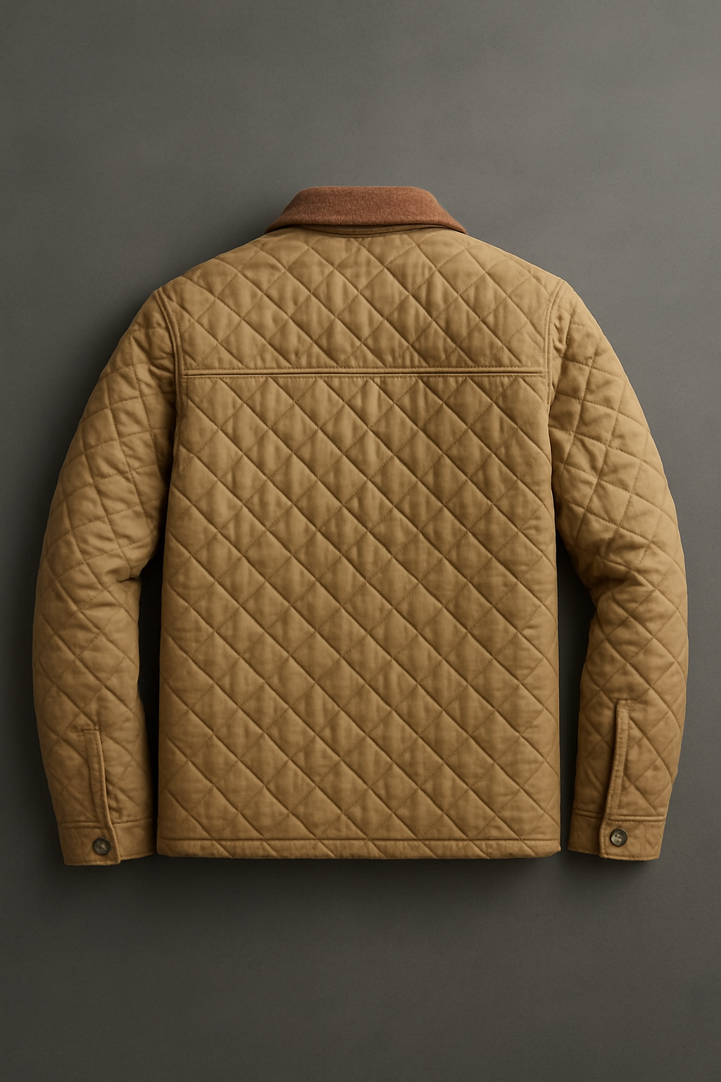 Majestic Leather - Men's New Men’s Tan Yellow Quilted Stone Jacket with Corduroy Collar – Diamond Stitch Field Coat with Zip Closure Majestic Leather