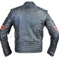 Men's Cafe Racer Distress Faded Black Cowhide Red banded Arms Leather Jacket | Majestic Leather Majestic Leather