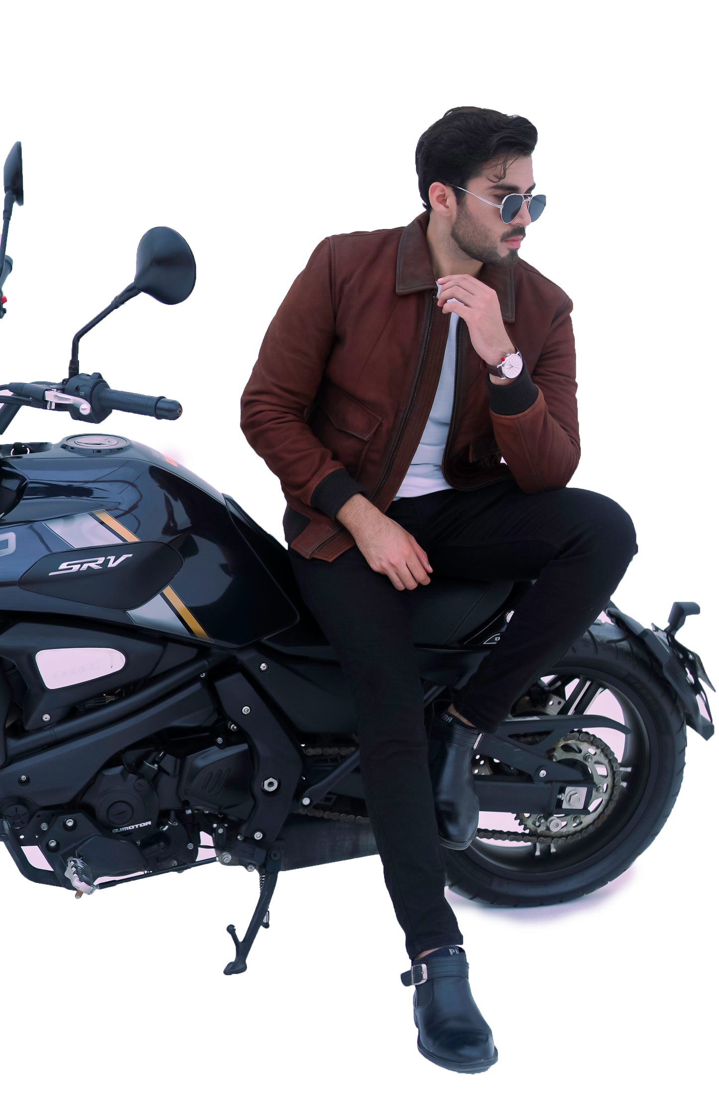 NEW AVIATOR BOMBER PILOT BROWN REAL LEATHER JACKET