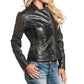 Women's - Destiny Distressed Black Biker Real Leather Slim Fit Biker Jacket Majestic Leather