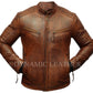 Men's Cross Pocket Zipped Wrinkled Shoulders Racer Brown Leather Jacket | Majestic Leather Majestic Leather