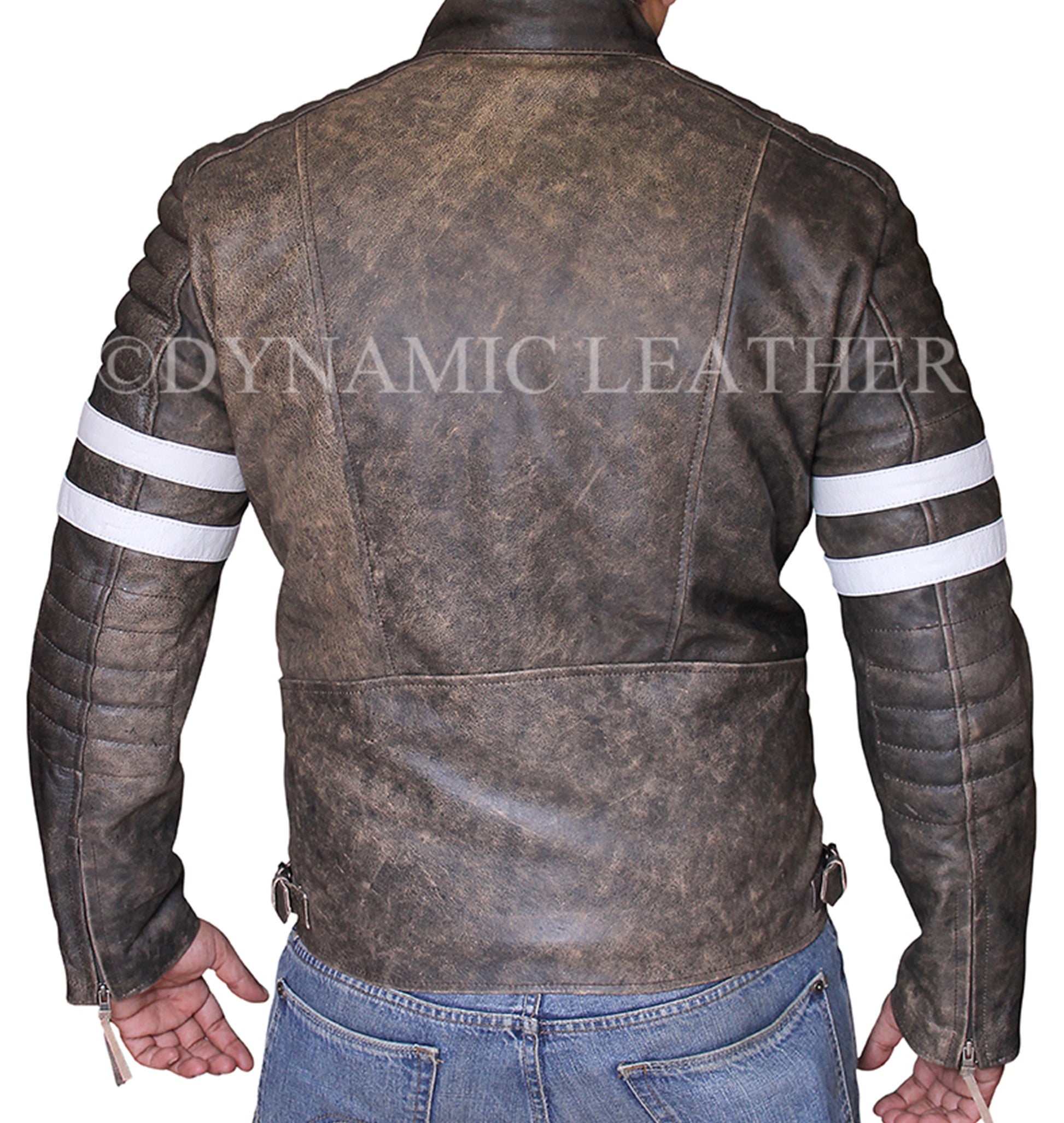 Majestic Leather - Mens Biker Vintage Distressed Faded Brown Fight Club Leather Jacket Majestic Leather