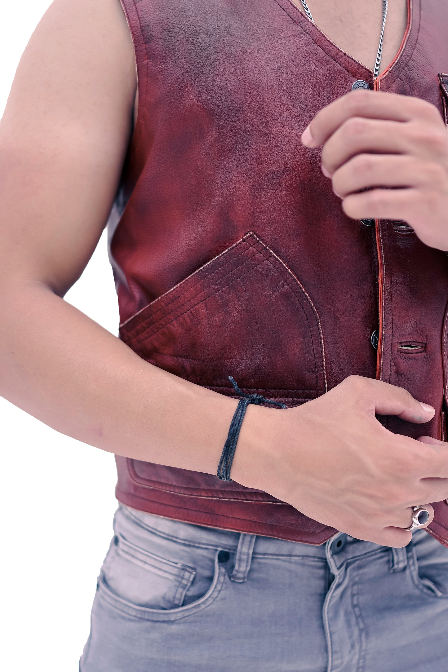 New Men's Biker Vintage Tan Brown Real Leather Motorcycle Button-Down Vest