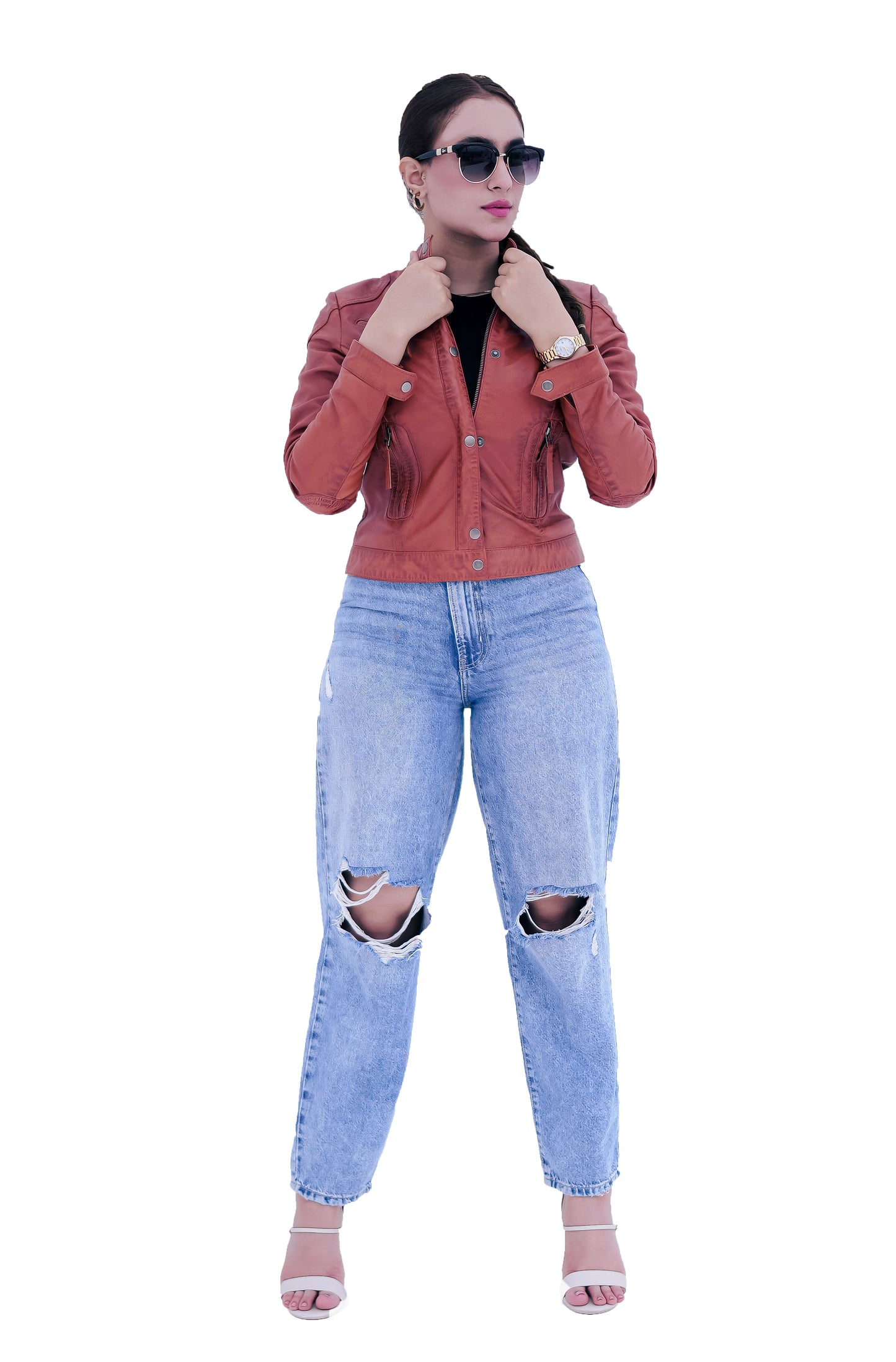 Women's New Real Lambskin Camel Brown Brando Biker Leather Jacket | Majestic Leather (Copy) Majestic Leather