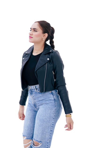 Women's New Real Lambskin Black Biker Short Length Leather Jacket | Majestic Leather Majestic Leather