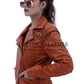 Women's New Real Lambskin Camel Brown Biker Leather Jacket | Majestic Leather Majestic Leather