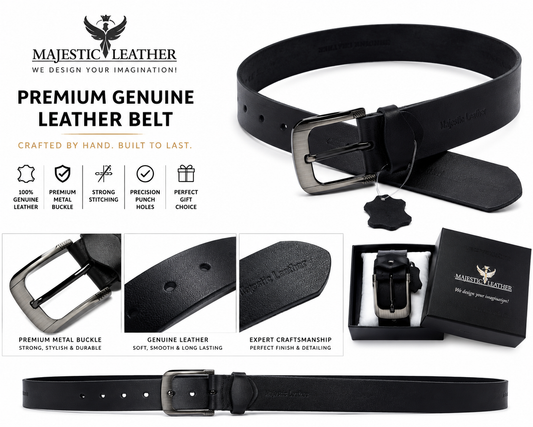 Men's Rustic Buffalo Black Geninune Leather Jeans Belt - Regular sizes Available Majestic Leather